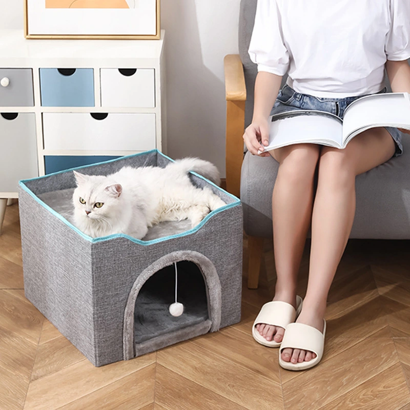 Grey-Factory supply collapsible double deck cat litter cat scratching board one enclosed four seasons available cat house 1