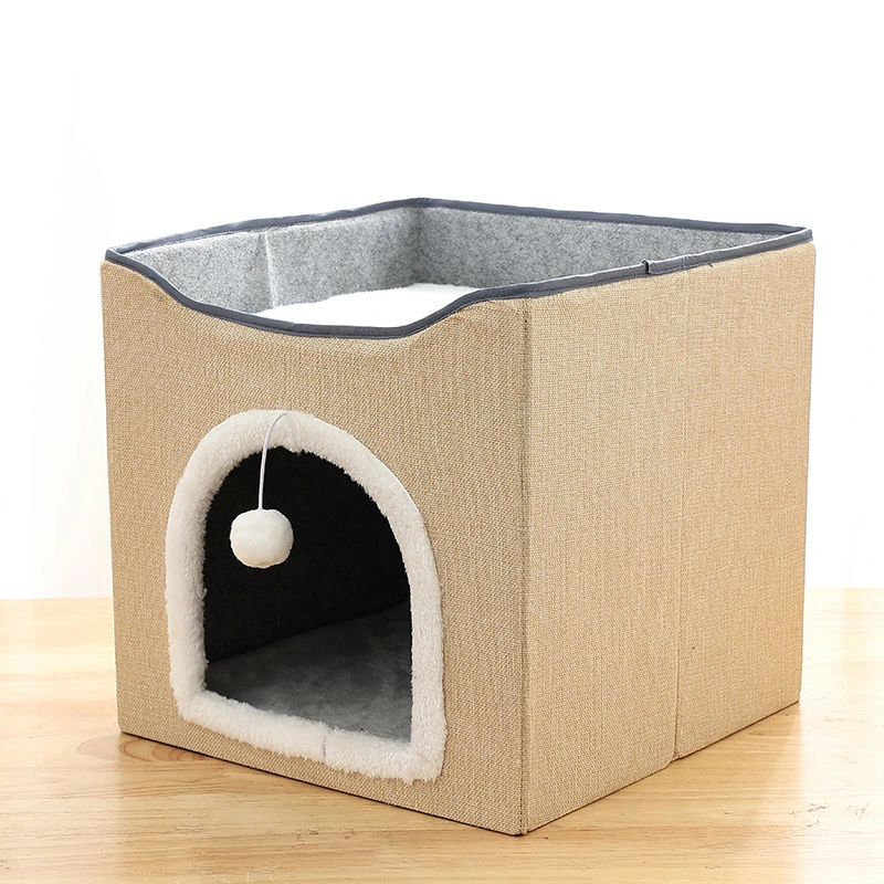 Beige: suministro directo del fabricante de casa para gatos plegable multifuncional de dos pisos y juguete de pelota para gatos 1