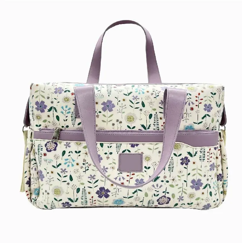 PU Fashion Floral Printing Large Diaper Bag Luggage Tote Baby Essentials Multifunction Multi-Pocket Mommy Bag with Changing Pad 1