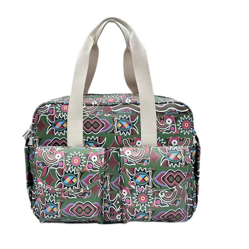 Bolso bandolera grande de PU con estampado de moda, bolso de mano con cambiador, multifuncional, gran capacidad con bolsillos aislados, mochila de viaje 1
