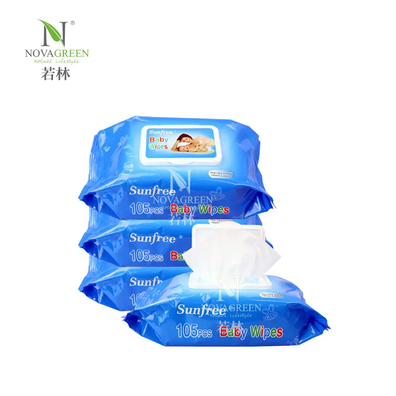 Детские салфетки Sunfree, без спирта, гипоаллергенные и увлажняющие с алоэ, салфетки для рук для детей и взрослых 105 шт. 1