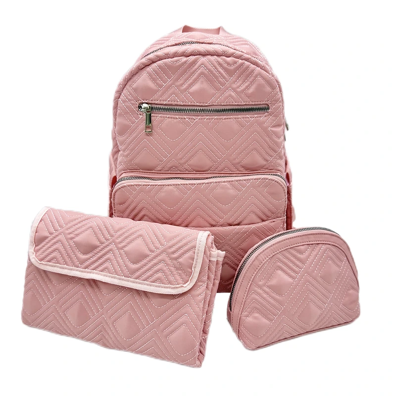 Mochila para pañales de poliéster bordada con estilo, con cambiador portátil, correas para cochecito, múltiples bolsillos, impermeable, para viajes de mamá y bebé 1