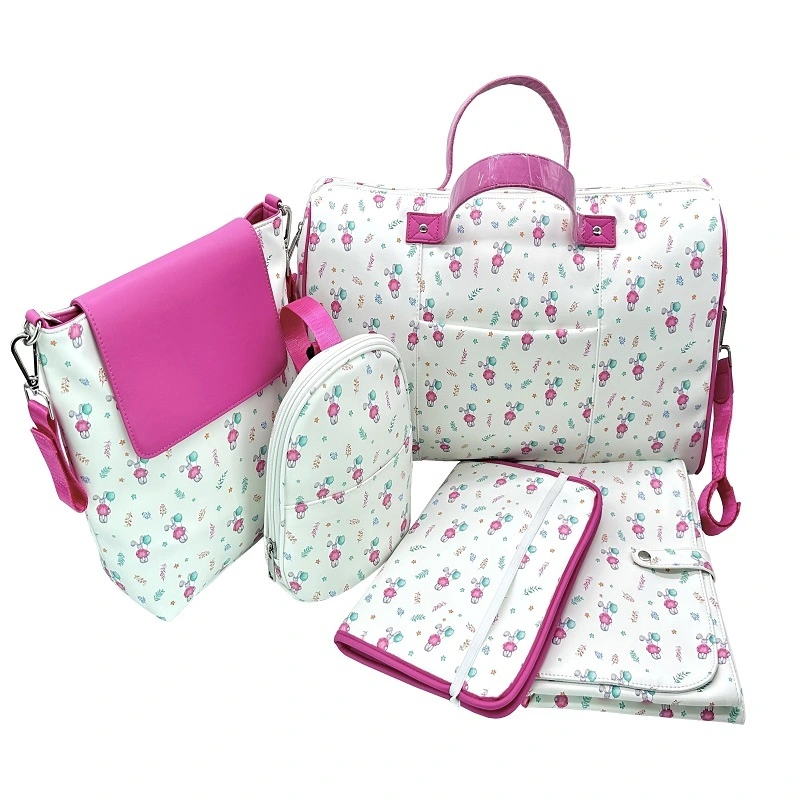 Modischer Druck, große PU-Wickeltasche, Tragetasche mit Wickelunterlage, Babyflaschentasche, mehrere Taschen, wasserdicht, multifunktionale Reise-Mama-Babytasche 1