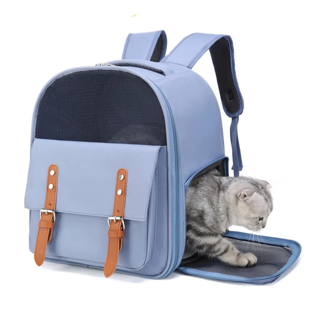 Blue-Pet Carrier Bag Ventilated Mesh Backpacks Solid Cats Travel Bag for Cat & Small Dog Outdoor 1