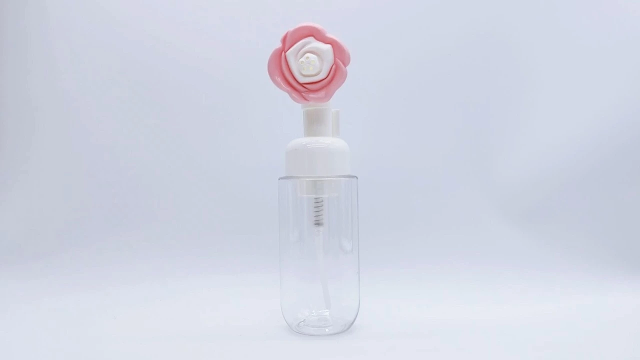 Glamorous 250ml flower shape clear transparent PET Skin Care Packaging Foam Soap Bottle 1