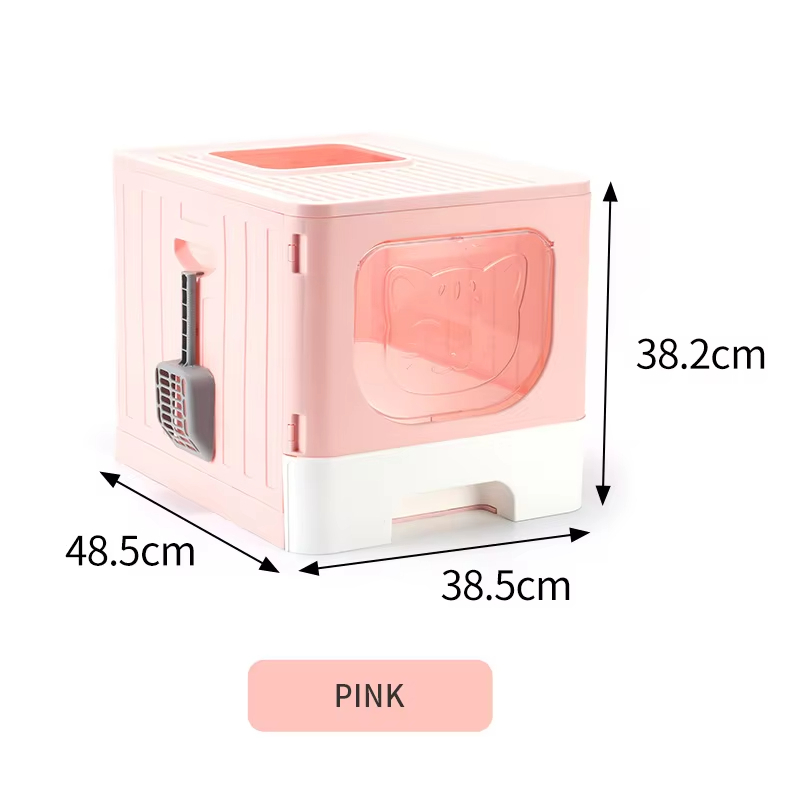 Pink-Foldable Varied Colors Fully-enclosed Plastic Washable Cat Toilet 1