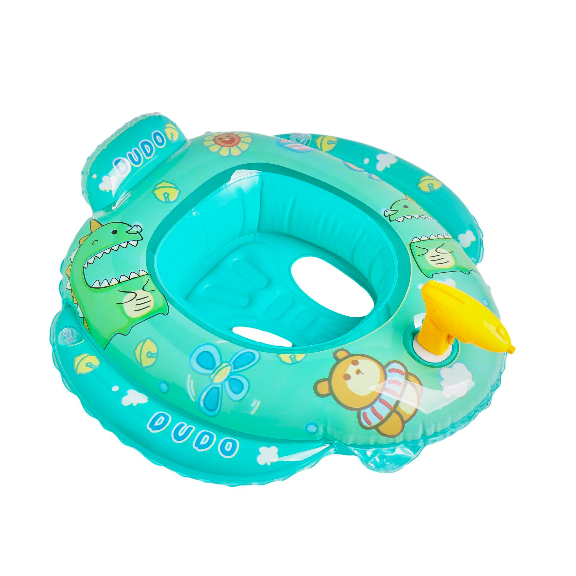 Neue Ankunft Cartoon-Muster Schwimmen Float Sitz Mit Wasser Pistole Pvc Aufblasbare Schwimmen Ring Boot Für Kinder 4