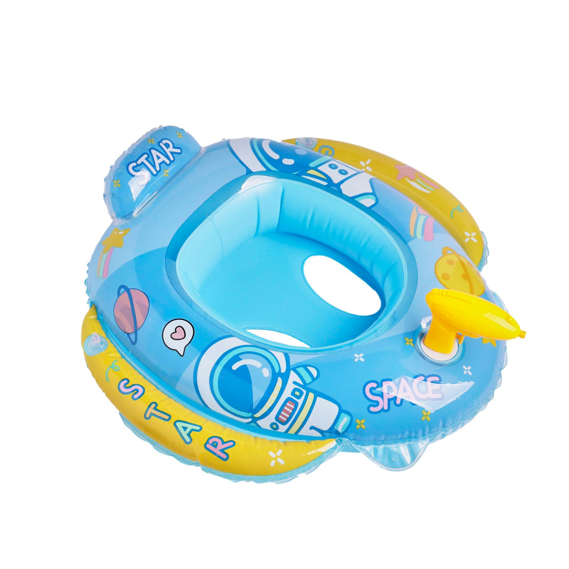 Neue Ankunft Cartoon-Muster Schwimmen Float Sitz Mit Wasser Pistole Pvc Aufblasbare Schwimmen Ring Boot Für Kinder 3