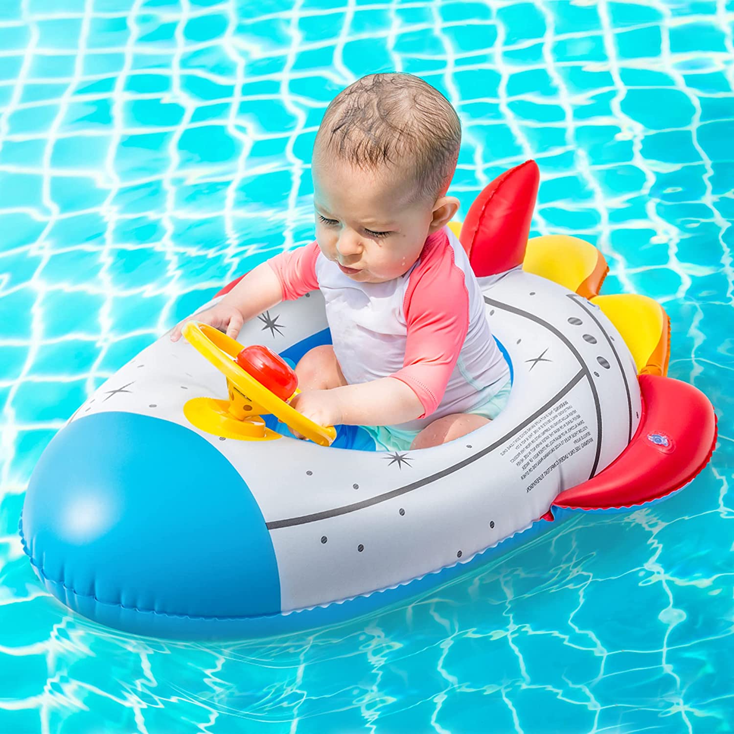 Aufblasbares Raumschiff Baby Kinder Kleinkind Säugling Schwimmsitz Boot Pool Ring 5
