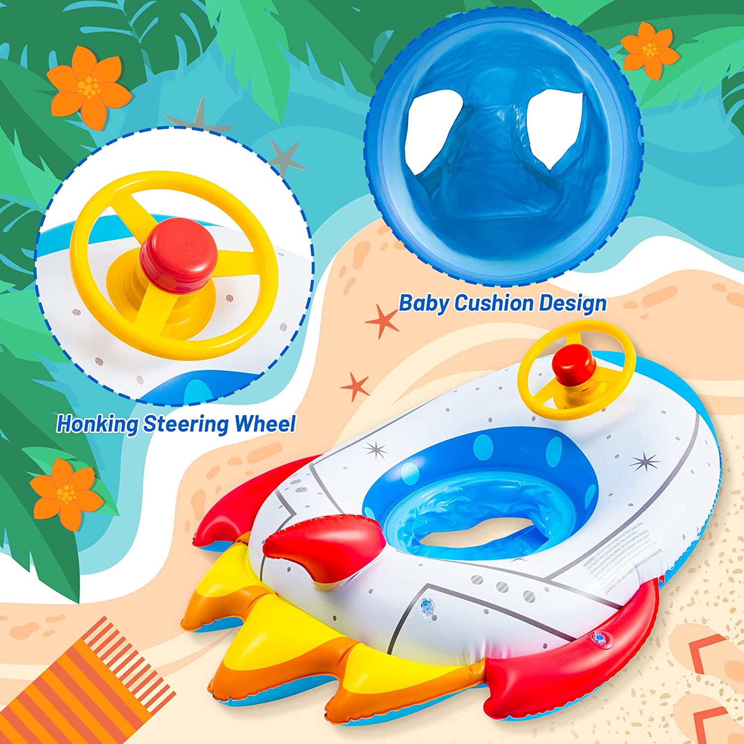 Aufblasbares Raumschiff Baby Kinder Kleinkind Säugling Schwimmsitz Boot Pool Ring 3