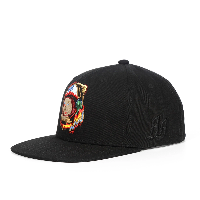 Gorra estructurada de 6 paneles 100% algodón bordado Gorra snapback derretida negra 1
