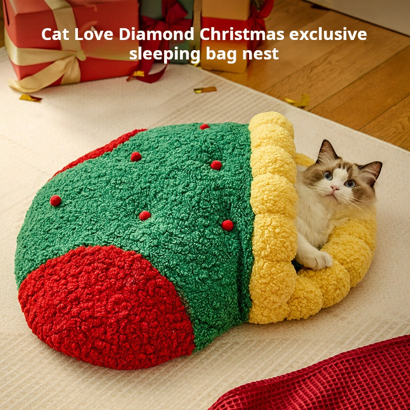 Green socks-Wholesale new Christmas cat nest Autumn winter warmdeep sleep semi-enclosed dog nest 1