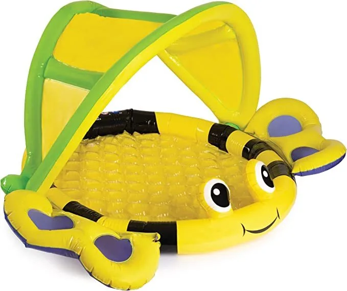Customized heavy duty vinyl inflatable bee shape baby paddling pool with canopy 1