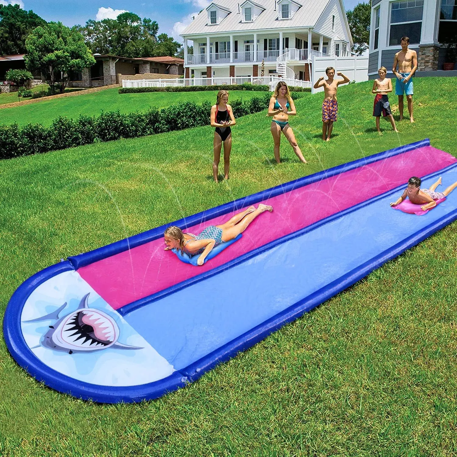 Outdoor Lawn Shark Double Slide Water Spray Sliding Slide toys and Entertainment Water Mat 1