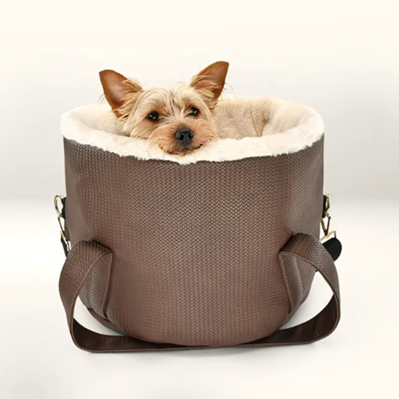 Brown-Portable Dog Car Mat Waterproof customized Travel Pet Car Carrier Bag Seat with Safety Leash for Small Dogs Cats Puppy 1