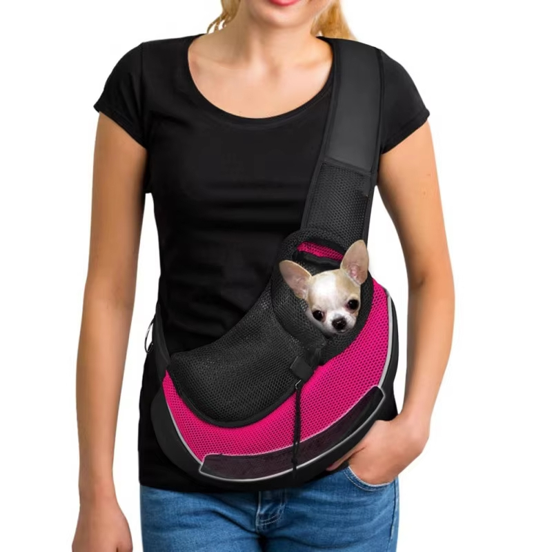 Rose red-Custom Pet Dog Sling Carrier Breathable Mesh Travel Safe Sling Bag Carrier for Dogs Cats 1