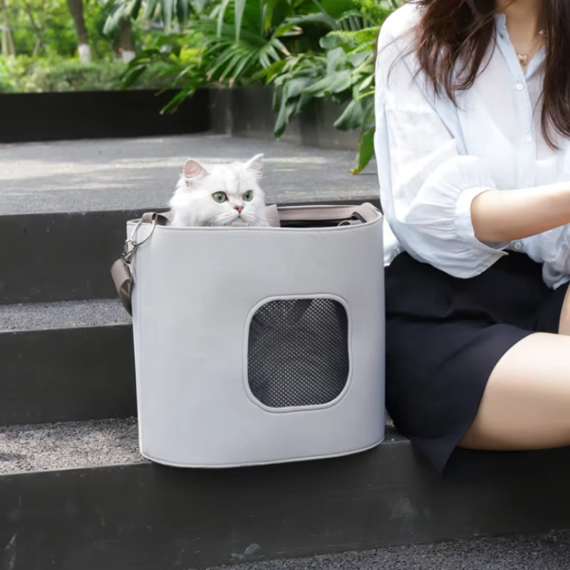 White-Going Out Portable Cat Backpack custom Cross-body Large capacity breathable space capsule puppy Double shoulder bag 1