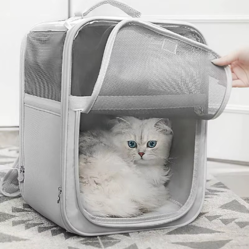 White-Customizable Cat Portable Backpack with Double Shoulders, Large Capacity, Breathability and Comfort for Pet's Outings 1
