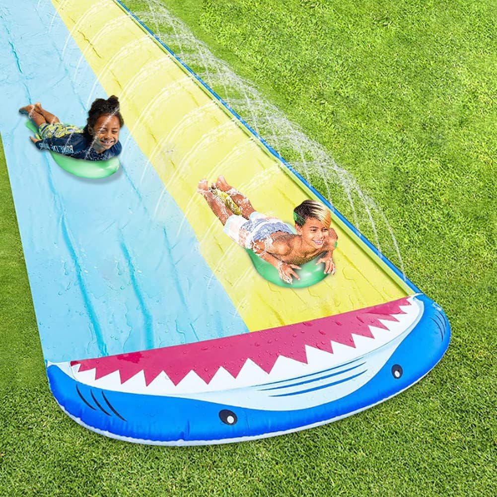 מגלשות מים מתנפחות עם 2 בודיבורדים צעצוע מים קיץ עם ממטרה מובנית לחצר האחורית צעצוע חוץ לילדים 2
