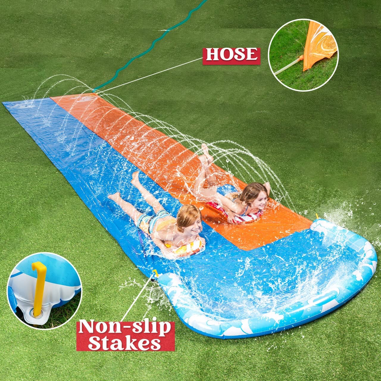 Wasserrutsche, Sommerspielzeug mit eingebautem Sprinkler für den Garten und zum Spielen mit Wasserspielzeug im Freien 4