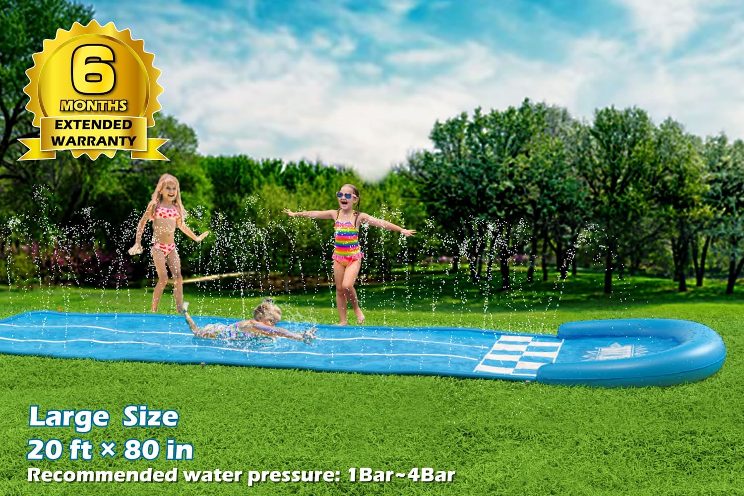 צעצוע מדשאה להחליק והחלקה - מגלשת מים Slip n Slide לילדים מבוגרים 20 רגל ארוך במיוחד עם ספרינקלרים 3 לוחות גוף משחקים בחצר האחורית 6