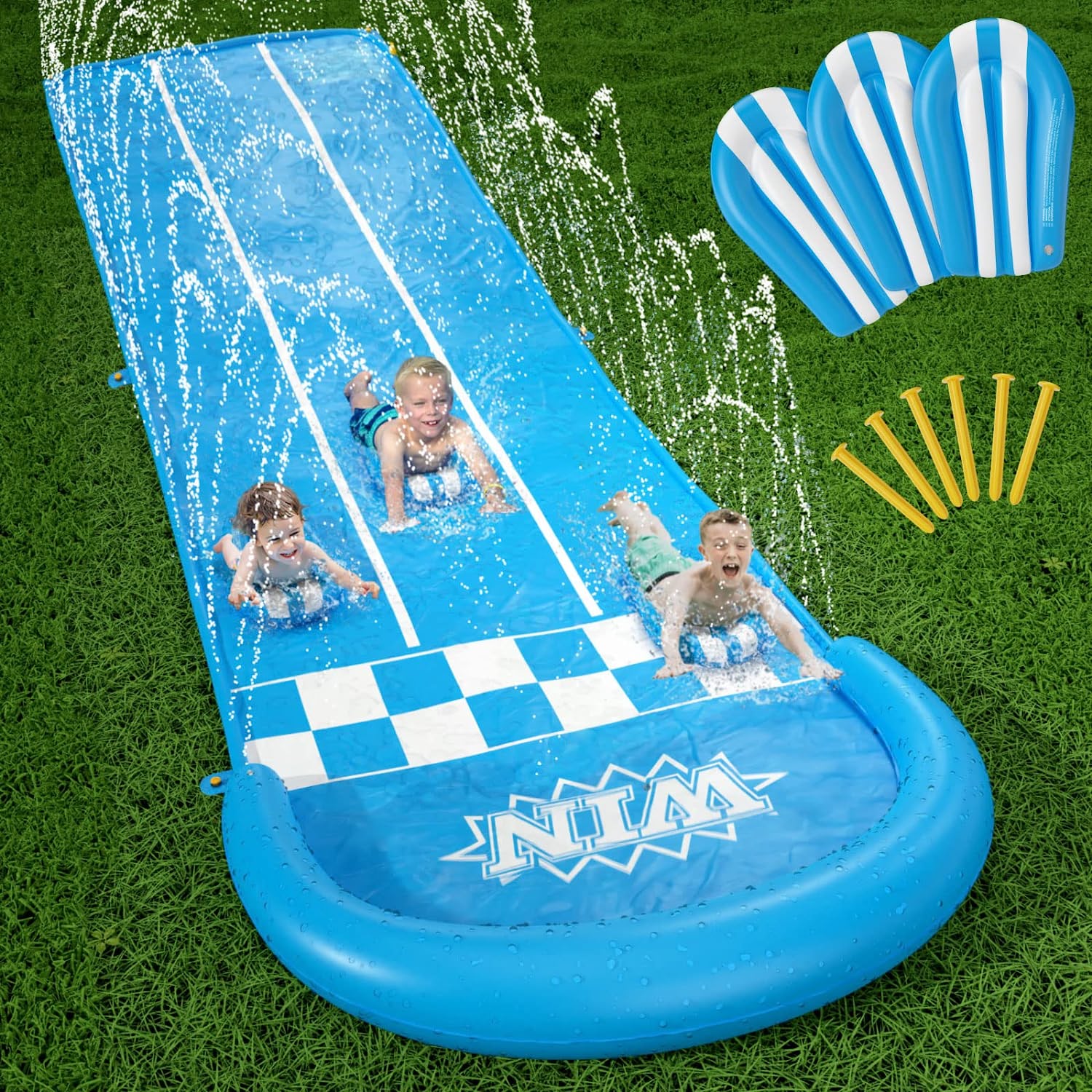 צעצוע מדשאה להחליק והחלקה - מגלשת מים Slip n Slide לילדים מבוגרים 20 רגל ארוך במיוחד עם ספרינקלרים 3 לוחות גוף משחקים בחצר האחורית 2