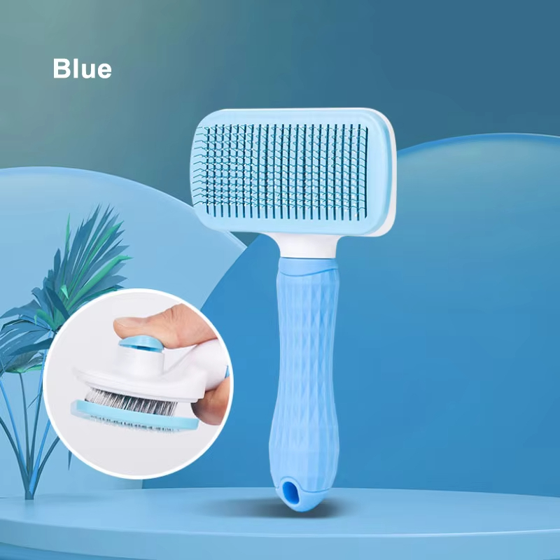 Blue-Manufacture Wholesale Custom One Botton Hair Removal Pet Grooming Tool Pet Cat Comb 1