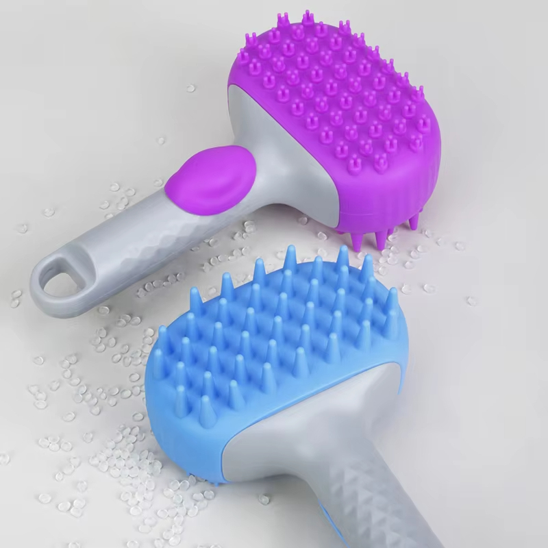 Purple-Factory made 3 In 1 Pet Comb Bath Brushes Dog Cat Hair Remover Massage Comb 1