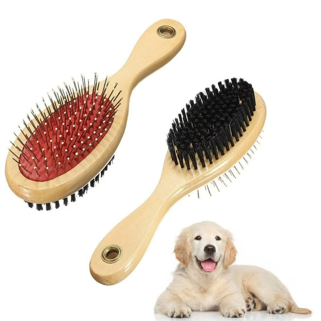 Wooden Dog Brush Double Sided Pet Hair Grooming Brush Dogs Comb and Brush Grooming Tools 1