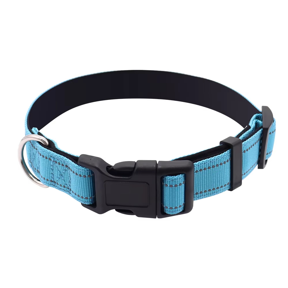Blue-Factory Prijs Zachte neopreen gevoerde verstelbare reflecterende nylon halsband voor huisdieren met veiligheidsgesp 1