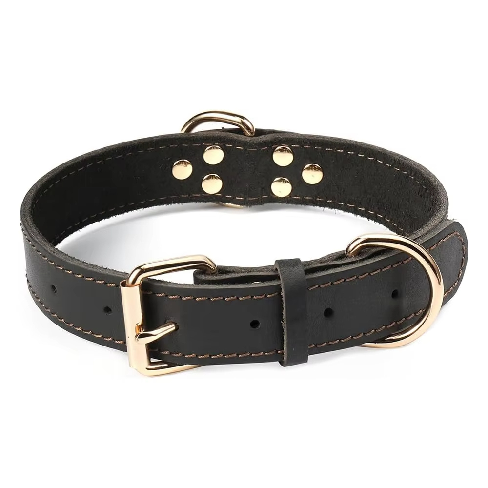 Black-Custom Adjustable Leather Personalize Padded Comfort Leather Pet Collars Leather Dog Collar 1