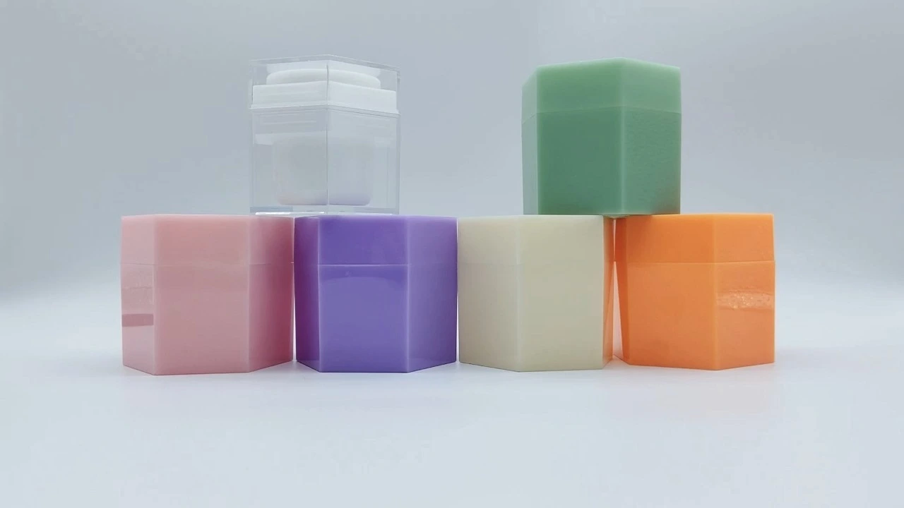 Glamorous 50g double-wall Hexagonal shape container with multicolored PP cream jars 1