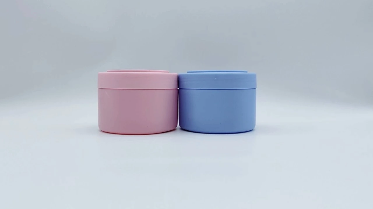 Glamorous 250g blue/pink cylindrical cream jars made of frosted PE/PET 1
