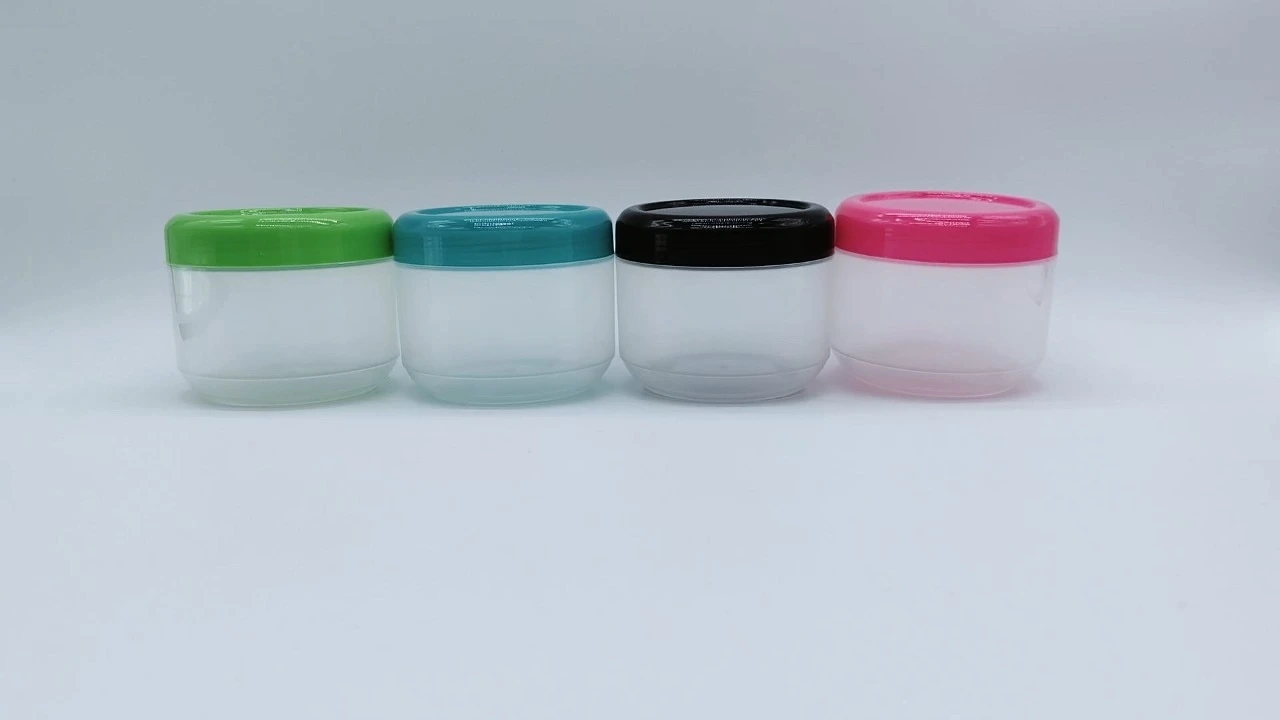 Glamorous 250g smooth transparent PET cream jars with colorful caps 1
