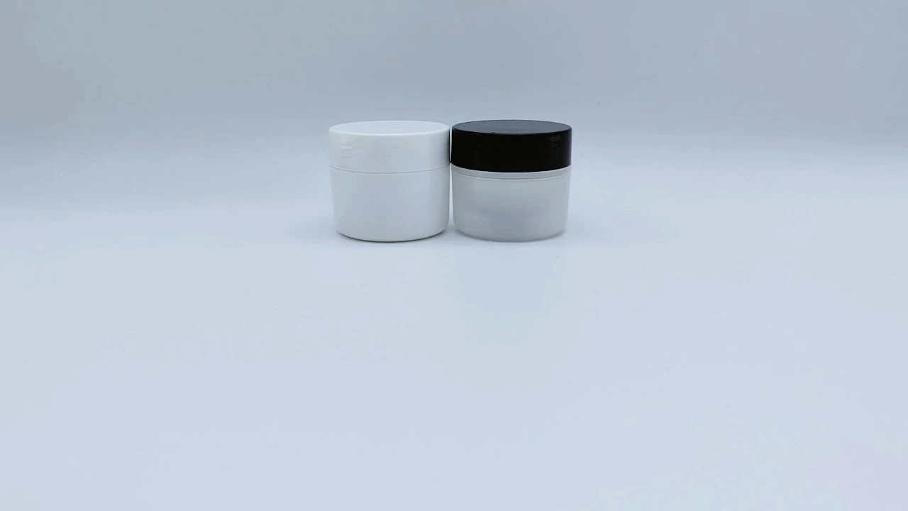 Glamorous 45g Cylindrical double-wall white/black frosted PP cream jars 1