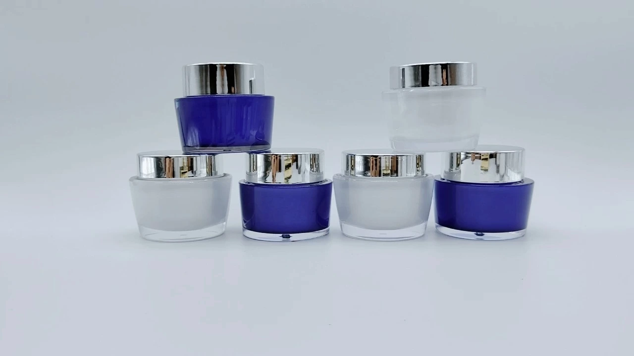 Glamorosos frascos de crema de doble pared acrílicos de color azul/blanco de 50 g 1