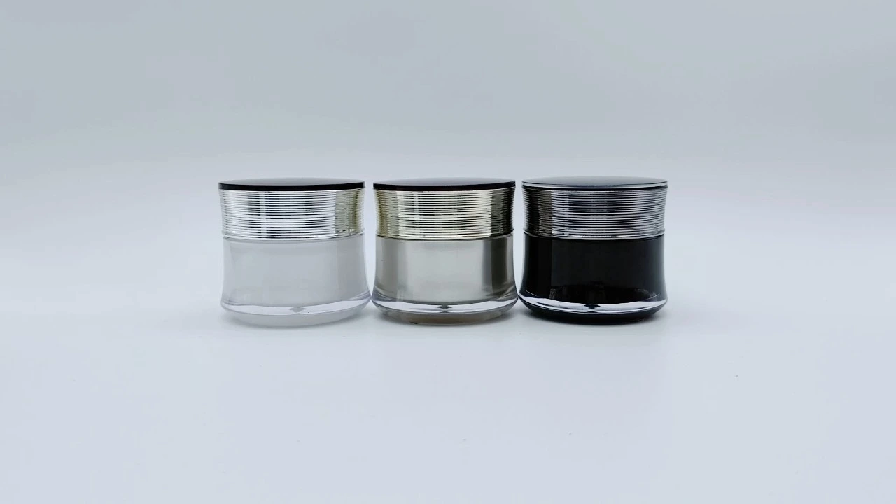 Glamouröse, doppelwandige Cremetiegel aus Acryl in Schwarz/Weiß (50 g) mit gold-/silberbeschichteten Verschlüssen 1