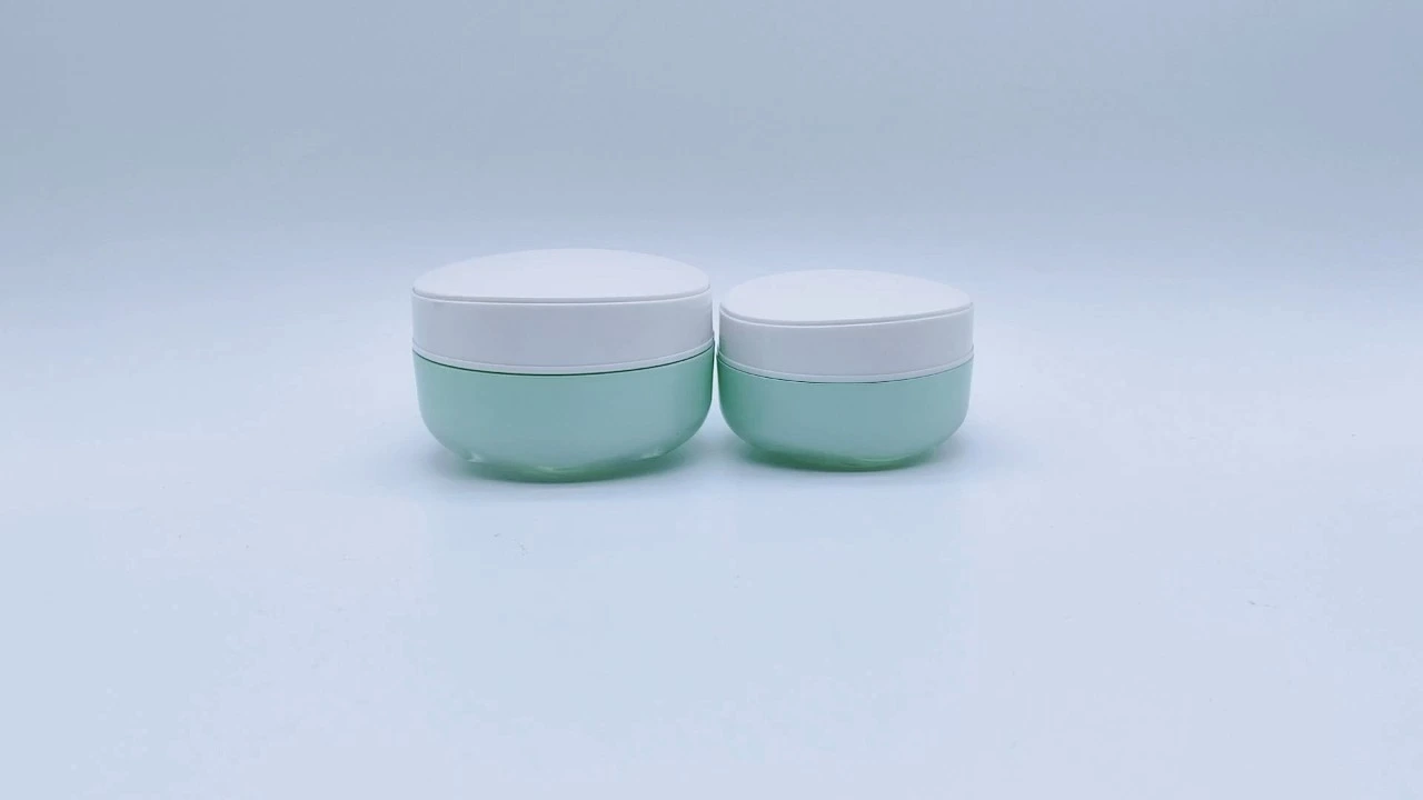Glamorosos frascos de crema de acrílico verde de doble pared de 30 g/50 g con cuchara Beauty Tool Scoop 1