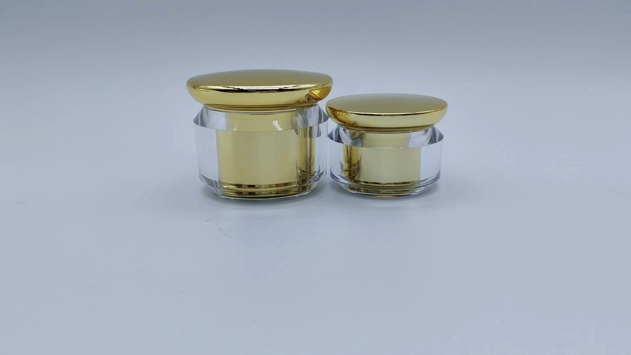 Glamorosos frascos para crema de acrílico dorado de doble pared de 20 g/50 g con tapa superior dorada 1