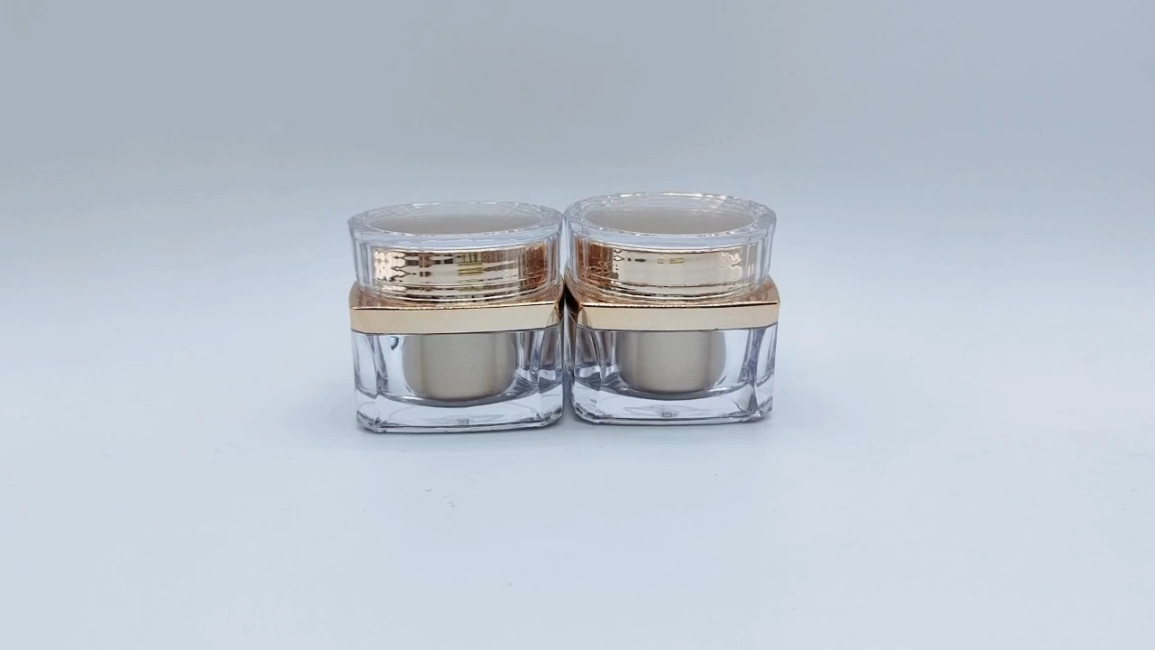 Glamorosos tarros de crema de doble pared acrílicos dorados de lujo de 50 g 1