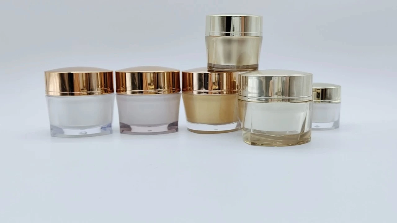 Glamorosos tarros para crema de doble pared de acrílico blanco perla/dorado de 50 g 1