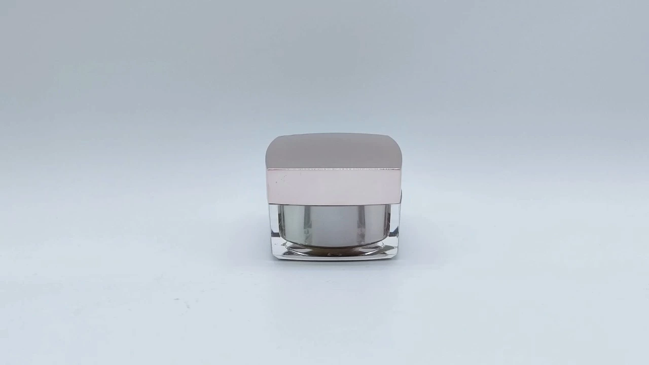 Glamorosos tarros de crema cuadrados de acrílico de doble pared en oro rosa de 50 g. 1