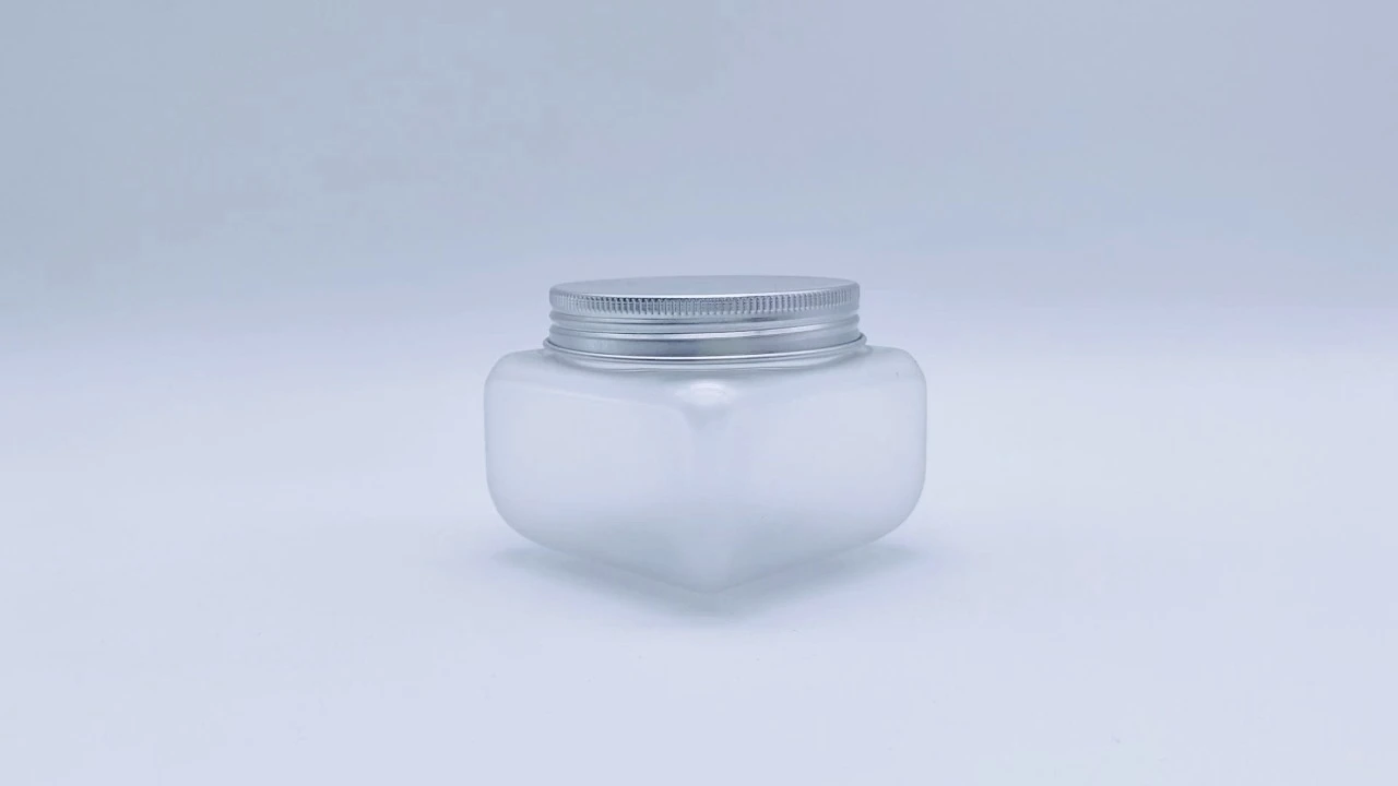 Glamoroso tarro cuadrado de PET transparente esmerilado para crema de 200 g 1