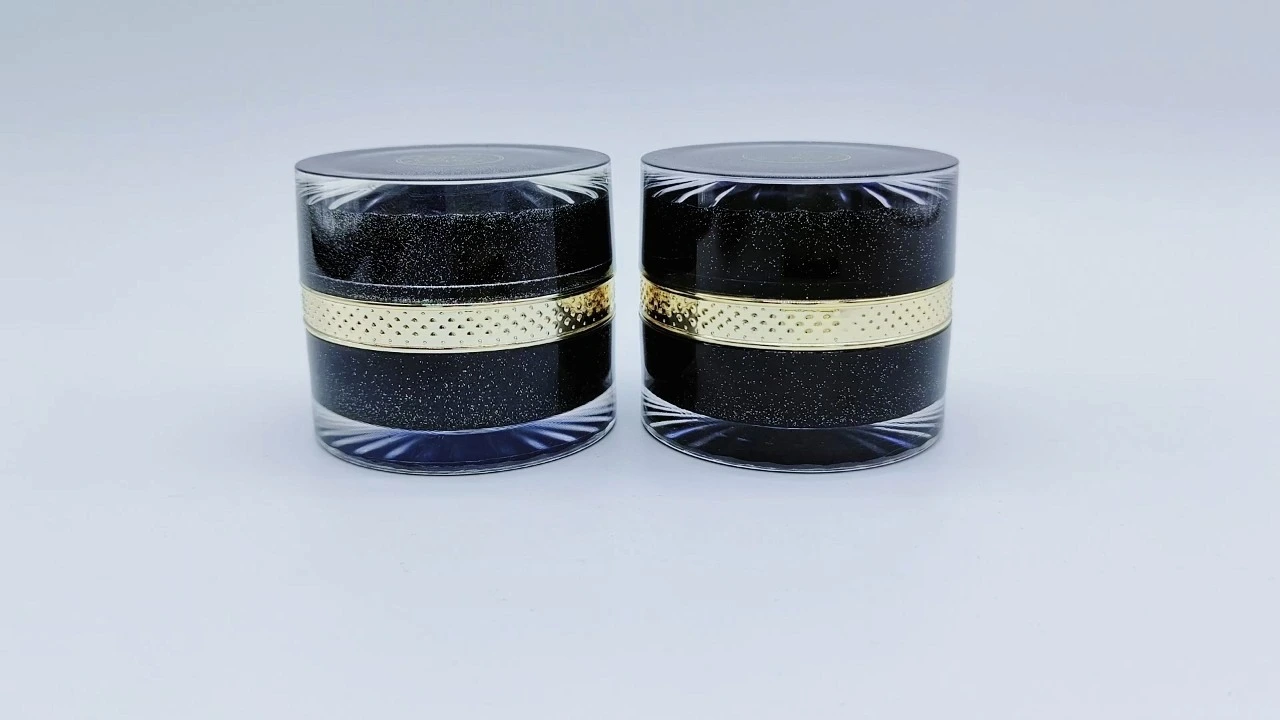 Glamoroso tarro de crema de doble pared de acrílico negro de lujo de 20 g con diseño de cielo estrellado 1