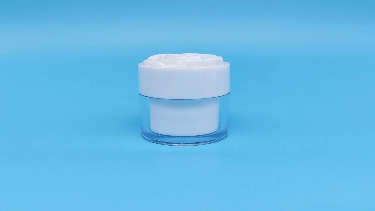 Glamuroso tarro para crema de acrílico blanco de doble pared de 30 g con tapas en forma de rosa 1