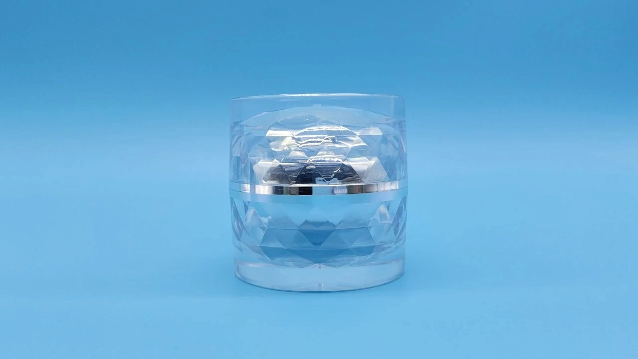 Glamoroso tarro de crema de lujo de acrílico plateado de doble pared de 50 g con cuchara para herramientas de belleza. 1