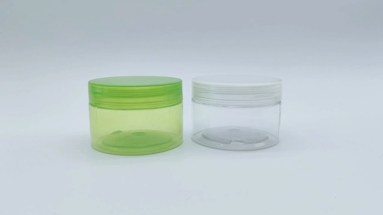 Glamoroso tarro de crema PET transparente verde/blanco de 100 g 1