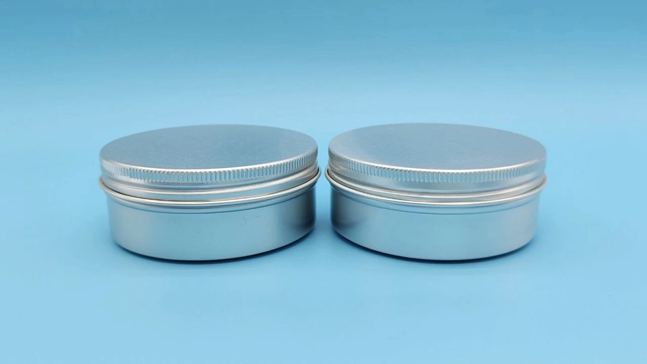 Glamuroso tarro para crema redondo y plano de aluminio galvanizado plateado de 60 g/100 g 1