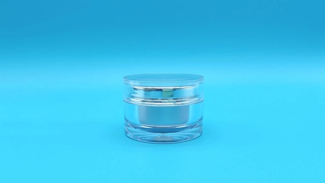 Glamoroso tarro cilíndrico de acrílico plateado de doble pared para crema de 50 g. 1