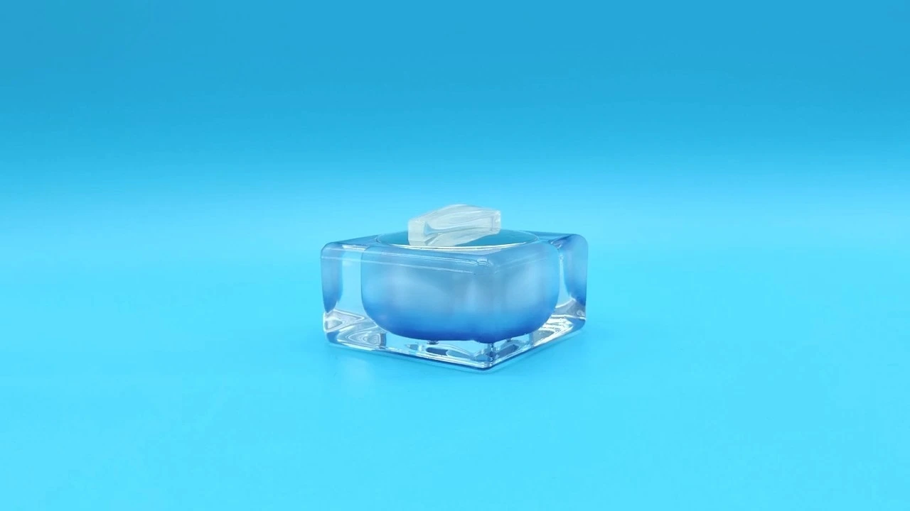Glamorous 30 g Luxus-Cremetiegel aus Acryl mit doppelwandigem, quadratischem Farbverlauf in Blau 1